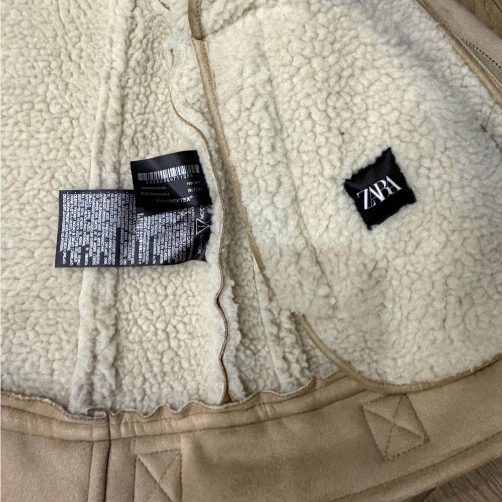 Zara double-faced faux suede jacket featuring a faux shearling collar lining XL - Picture 7 of 7